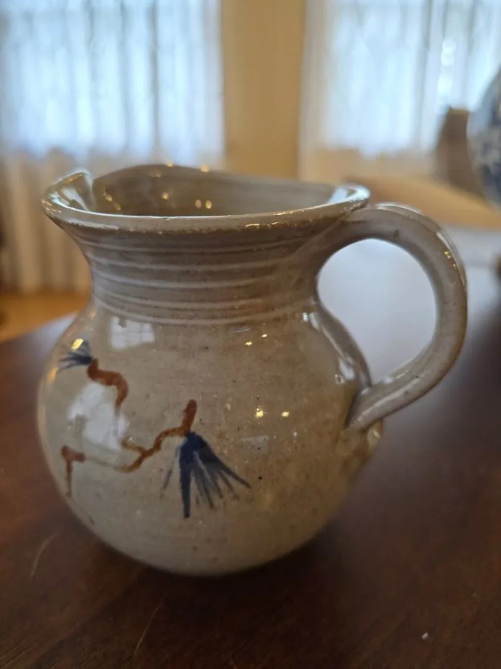 VTG Jugtown Ware Salt Glaze Blue Pine Seagrove, NC Pitcher - Original Stamp